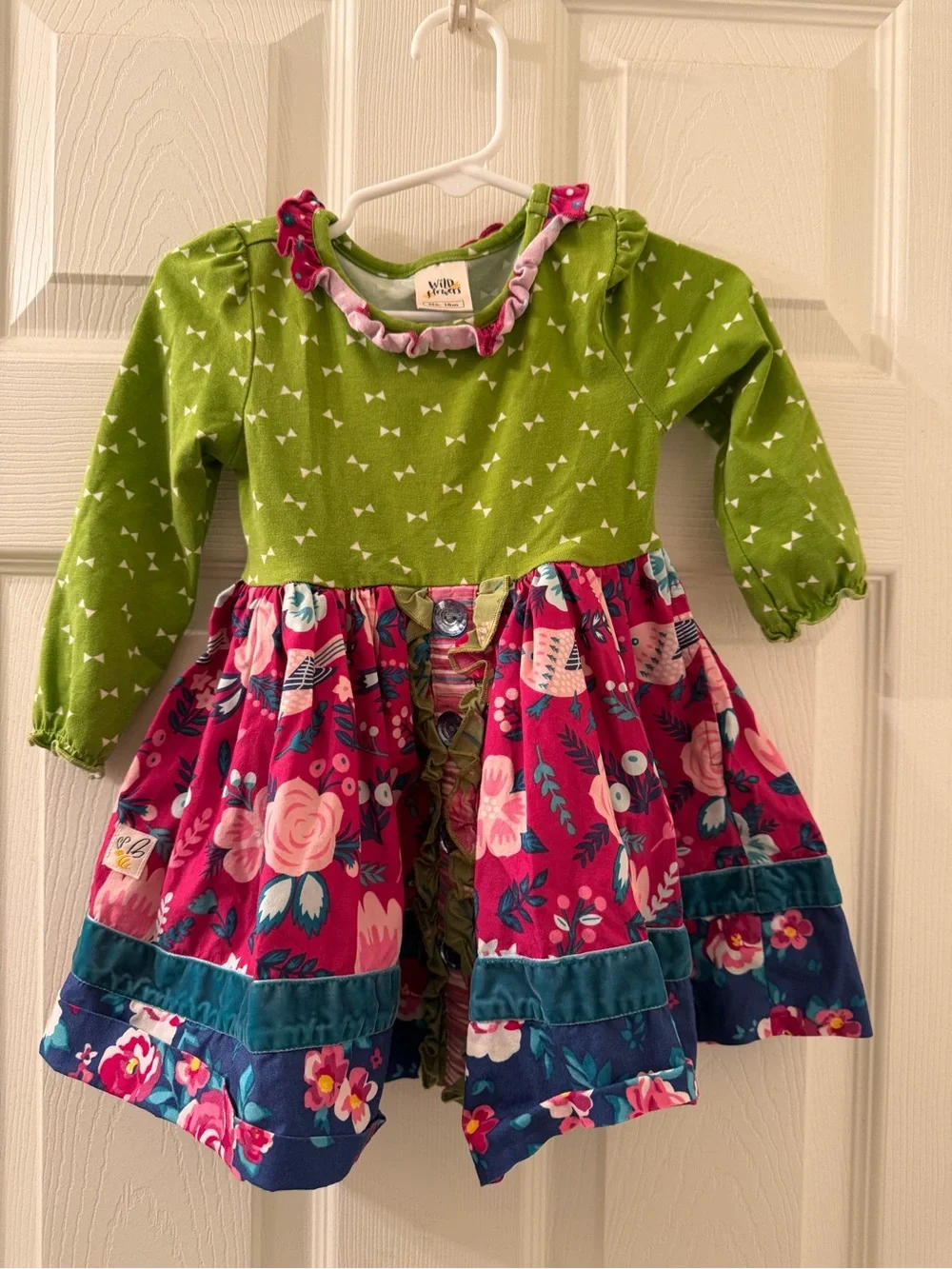 Wildflowers Green and Fuchsia Floral Dress, 18 mo.